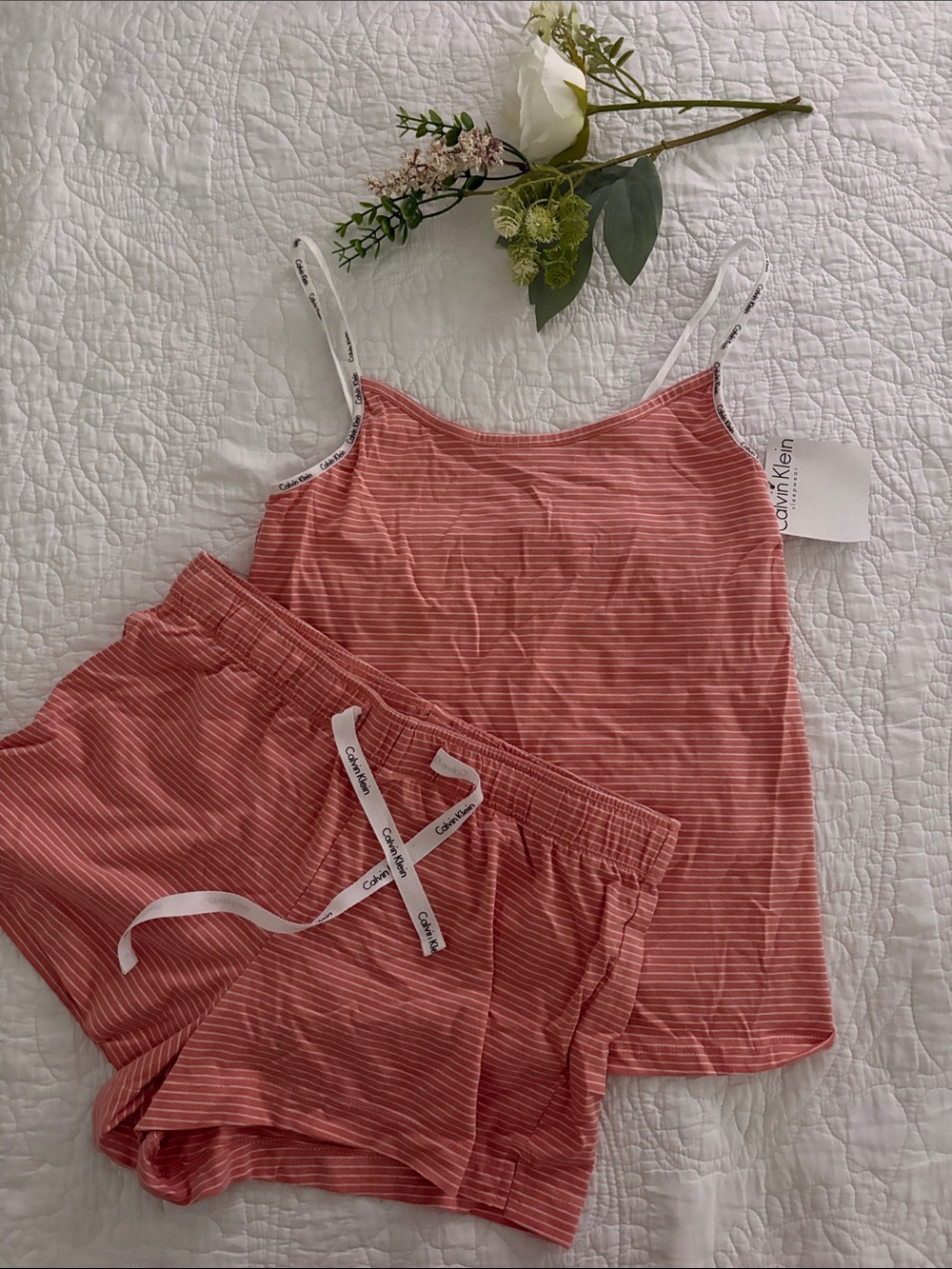 Calvin Klein Coral Pink Stripe Cami & Shorts Sleep Set